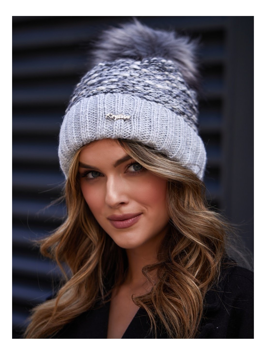 Light gray winter hat with ribbing C11 - Online store - Boutique